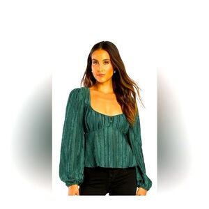 Lulus  Spread the Cheer Green Peplum Blouse Sz. M NWT